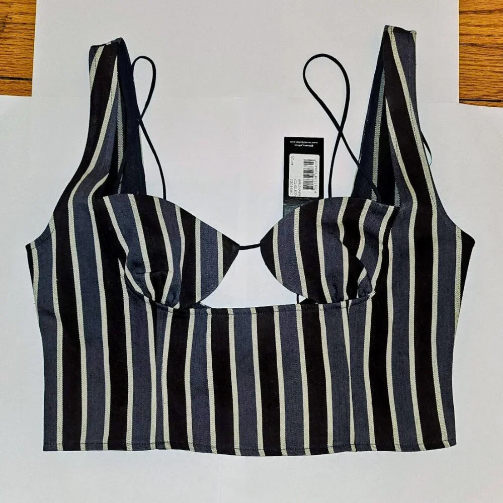 SOLD Lioness Odette Navy Stripe Denim Crop Tank Top (L) - Picture 5 of 9